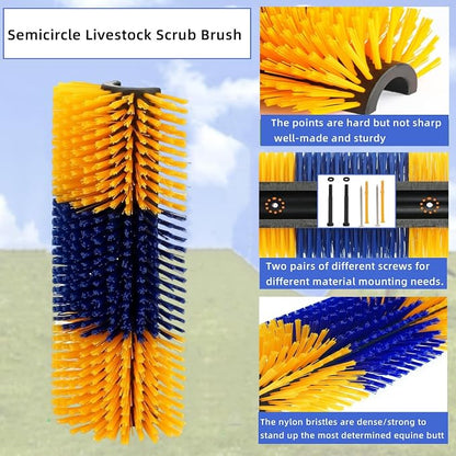 Livestock Scratching Brush 1 Pack, Itch Relief Goat Scratching Post | Horse Cow Goat Brushes for Scratching, Self-Grooming, Upgraded No-Strip Screws for Easy Install Barn Farm, Protects Fence