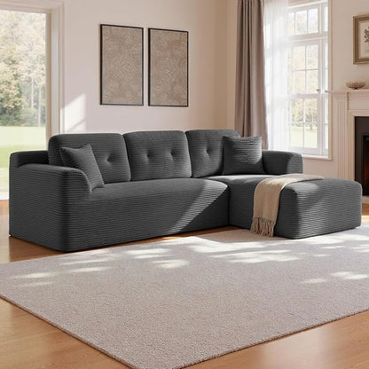 VASAGLE 108.3 Inches Boneless Couch with Chaise, Modular Sectional Sofa, Modern Cloud Couch with Deep Seat, L-Shape Corduroy Sofa for Living Room, Right-Facing Chaise, Bedroom, Slate Gray ULCS182GN01