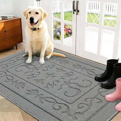 FONEYI Indoor Door Mat, Front Back Door Mat 32"x48" Non-Slip Rubber Backing Door Rug, Machine Washable Entry Rug, Low Profile Absorbent Dirt Trapper Doormat Inside Floor Mats for Entryway, Light Grey
