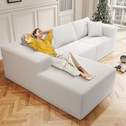 Cloud Sectional Couch with L-Shape Chaise,4 Seat Modern Modular Sofa with Deep Seat (White, 108"+Left Facing Chaise)