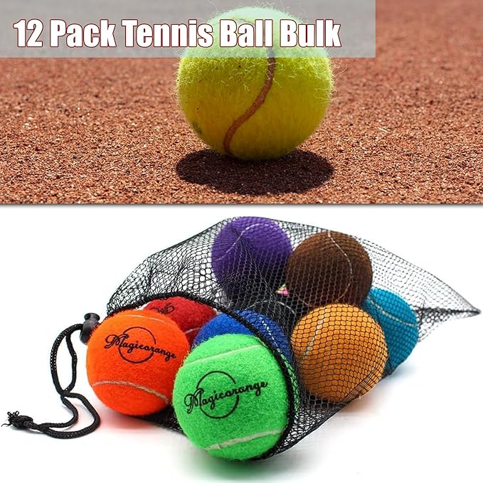 Magicorange Tennis Balls, 12 Pack Advanced Training Tennis Balls Practice Balls, Come with Mesh Bag for Easy Transport, Good for Beginner Training Ball
