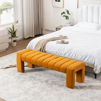 AIITTCC Velvet End of Bed Bench Upholstered Modern 59" Bedroom Bench for King Bed Bench Tufted Window Bench Comfy Long Ottoman for Living Room/Entry/Indoor (Brown, 59" Wide)