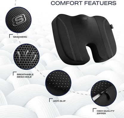 Skechers Seat Cushion, Air Cooled Memory Foam Cushion for Office Chair,Ergonomic Office Desk Accessories for Tailbone Pain Relief,Chair Cushions for Long Sitting Office Workers,Car Drivers,Black