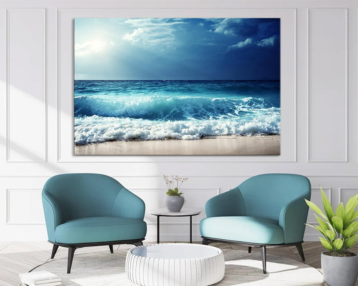 Nature Wall Art Prints - Ocean Forest Mountain Lake Canvas Landscapes - Small to Extra Large Living Room Bedroom Kitchen Bathroom Décor (Summer Ocean Beach, 24L" x 36W")