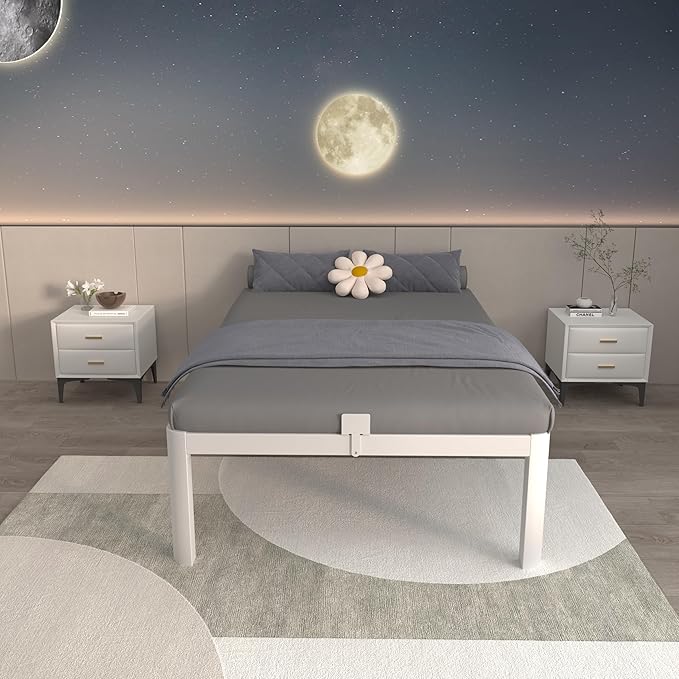 ITIMIDI 16 Inch White Twin Bed Frames No Box Spring Need, Metal Platform Bed Frame Twin Size, Heavy Duty Steel Support 3500 LBS, Noise Free, Easy Assembly