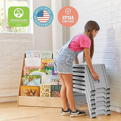 ECR4Kids Linking Stool Set, Flexible Seating, Light Grey, 4-Piece