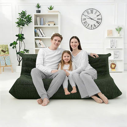 HABUTWAY Bean Bag Chairs Fireside Lazy Floor Sofa, Soft Teddy Fleece 3 Seater Sofa with High-Resilience Foam Filling，Beanbag for Living Room, Bedroom, Office (Green Teddy)