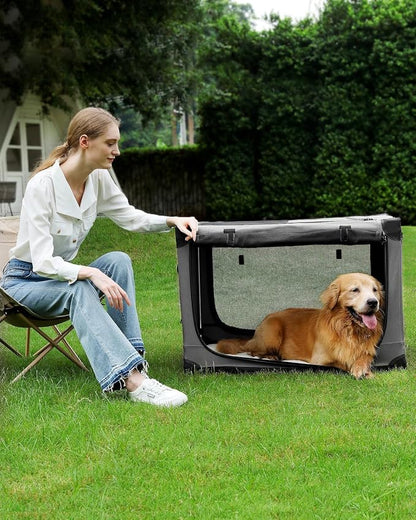 Veraste 33" Soft Collapsible Travel Dog Crate for Medium Large Dogs,Grey | 4-Door Foldable Travel Crate,breathable mesh, foldable with storage bag