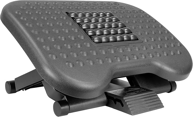 Mount-It! Ergonomic Under Desk Footrest | Massaging Foot Support for Foot Comfort | Office Tilting Footrest with 3-Level Height Adjustment Against Swelling