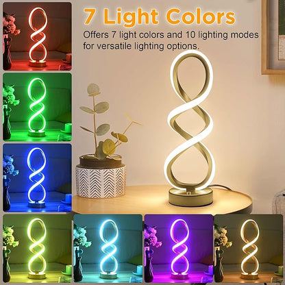 Modern Table Lamp, 7 Colors 10 Light Modes Spiral Design Table Lamp, Touch