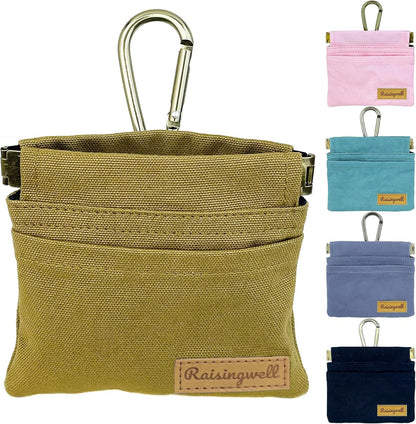 Dog Treat Pouch, Brown Pocket Sized Pet Training Pouch, Cotton Fabric, Hand Free Dog Walking Bag with Carabiner, Self-Closing Pet Feed Snack Reward, for Puppy Travel or Outdoor Use