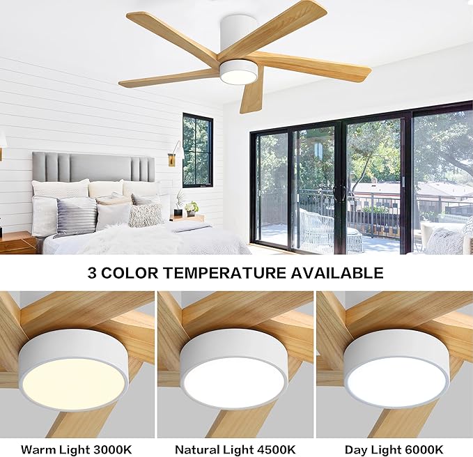 WINGBO 54 Inch Flush Mount DC Ceiling Fan