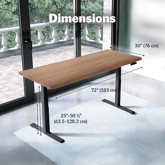 Vari ComfortEdge 72x30 Inch Adjustable Electric Standing Desk – Sit Stand VariDesk with Memory Presets, Sloped Edge, 180 LB Capacity + Tool-Free Assembly (Walnut/Black)