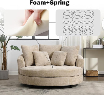 Chifee & Vingol 59.8" W Oversized Accent Barrel Chair Large Round Chair with Wheels,Wheat