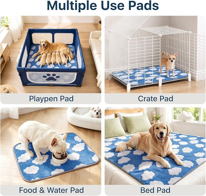 LOOBANI 2 Pack Extra Large Washable Pee Pads for Dogs 72"x72", Blue | Non-Slip Reusable Dog Mat, Super Absorbent Whelping Pads, Leak-Proof Dog Playpen Mat For Floor, Bed, Incontinence, Housebreak