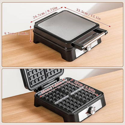 Waffles Maker Waffle Iron, 4 Belgian Square Waffle Maker, Belgian Waffle Maker