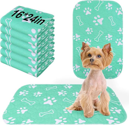 BEAUTYZOO 6 Pack Washable Pee Pads for Dogs,Reusable Puppy Pads 16x24 Aqua | Waterproof Super Absorbent,Non Slip and Leak-Proof Against Urine,Whelping Pads Mats for Puppy Potty Training,Playpen,Crate