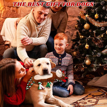 Christmas Squeaky Reindeer Dog Toys-Tug of War Dog Toy for Puppy- Keep Them Busy and Entertained- Interactive Pet Toys for Small & Medium & Large Breeds