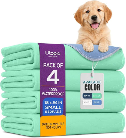 4 Pack Washable Pee Pads for Dogs 18" x 24", Waterproof Dog Training Pads | Reusable Dog Training Pads for Sofa, Incontinence Bed Pads for Adults, Elderly and Kids (Green,Blue) by Utopia Bedding