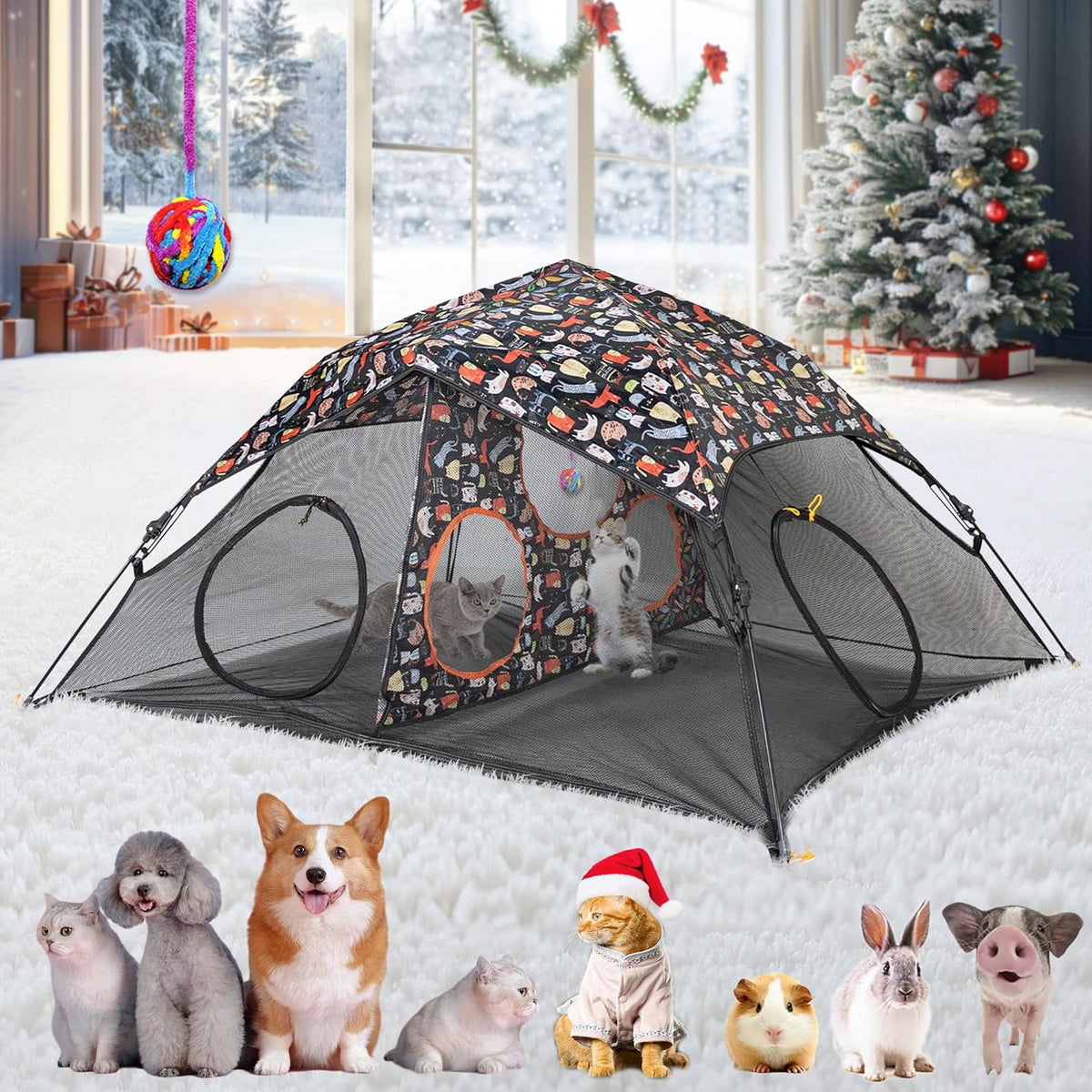 Outdoor Cat Play Tent for Indoors and Outdoors (X- Large Portable Pet House, Outdoor Cat Enclosure for Cats, Rabbits and Small Animals Easy to Connect with Run Tunnels, Cubes (Patented)