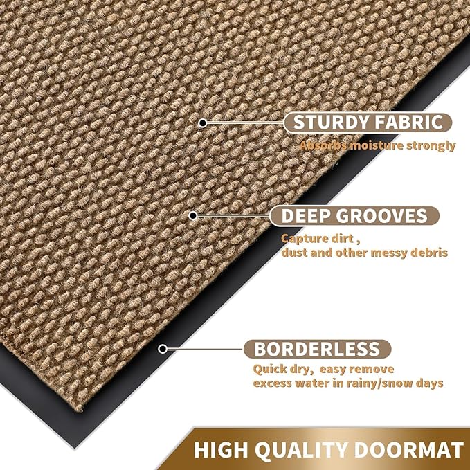 Yimobra Doormat Outdoor Indoor Entrance 29.5 x 17, All-Season All-Weather Front Door Mat, 100% Waterproof Welcome Matt for Floor Garage Outside Entry, Stain and Fade Resistant,Khaki