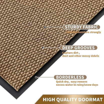 Yimobra Doormat Outdoor Indoor Entrance 29.5 x 17, All-Season All-Weather Front Door Mat, 100% Waterproof Welcome Matt for Floor Garage Outside Entry, Stain and Fade Resistant,Khaki