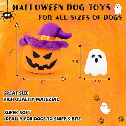 Halloween Dog Toys - Pumpkin & Ghosts Dog Halloween Toys, Squeaky Plush Dog Toy, Gifts for Small Medium Large Dogs, Hide and Seek Dog Toy