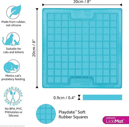 LickiMat Classic Playdate, Cat Slow Feeder Lick Mat, Boredom Anxiety Reducer; Perfect for Food, Treats, Yogurt, or Peanut Butter. Fun Alternative to a Slow Feed Cat Bowl or Dish, Turquoise
