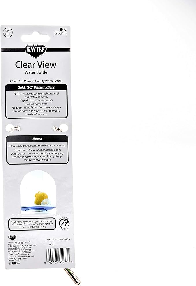 Kaytee Clear View Water Bottle for Pet Gerbils, Hamsters & Mice, 8 oz
