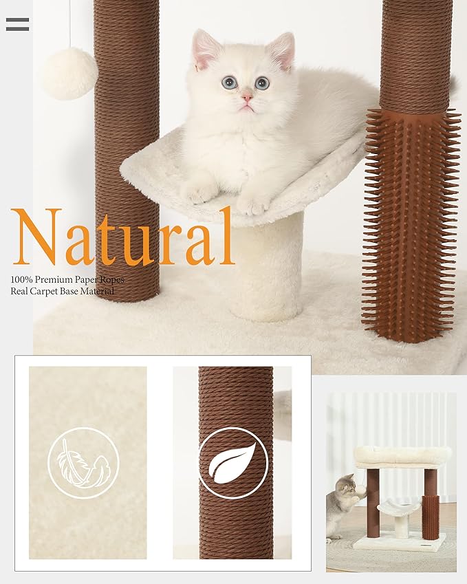 Hoopet cat Tree Tower,cat Scratching Post for Indoor Cats,Featuring with Super Cozy Perch,Cat Self Groomer and Interactive Dangling Ball Great for Kittens and Cats