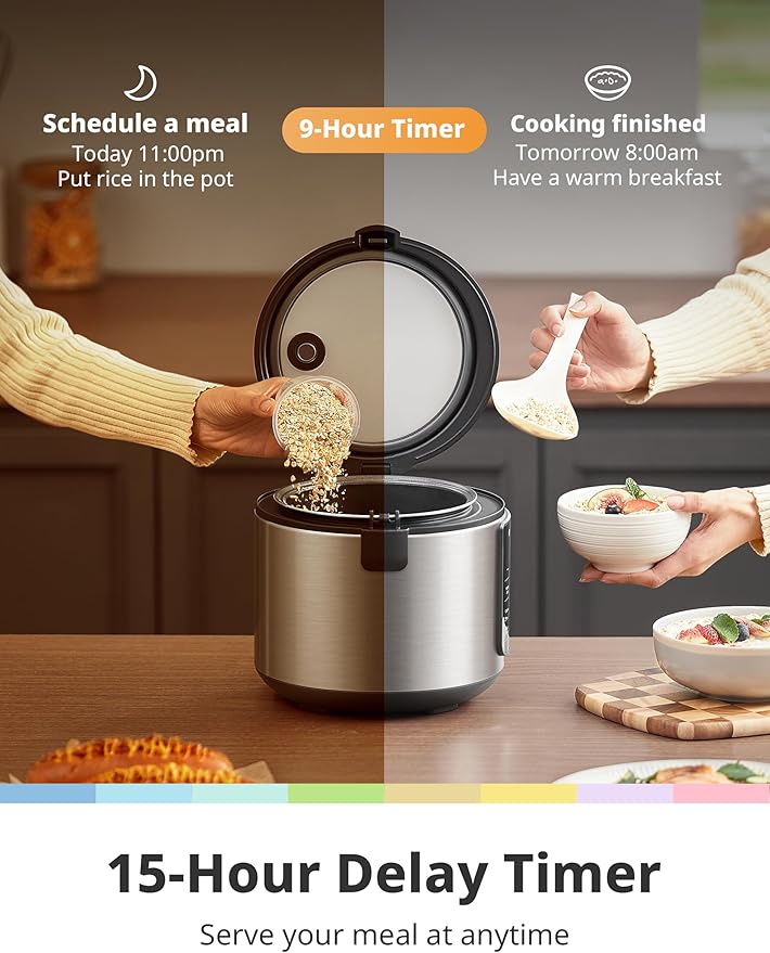 COMFEE' Compact Rice Cooker, 6-in-1 Stainless Steel Multi Cooker, Slow Cooker