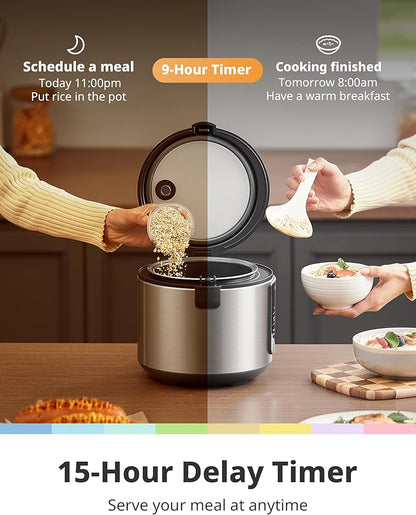 COMFEE' Compact Rice Cooker, 6-in-1 Stainless Steel Multi Cooker, Slow Cooker