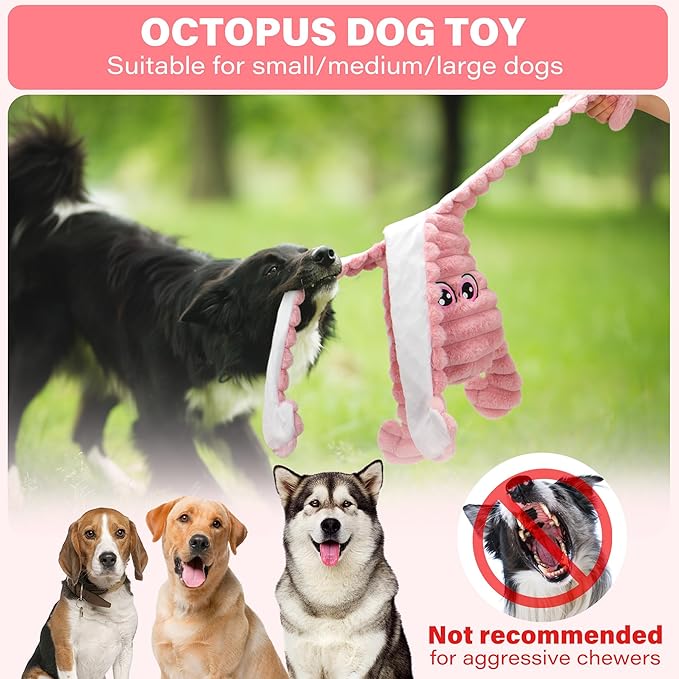 Prime Pets Squeaky Dog Toys for Large Dogs, 27” Extra Large Plush Octopus Dog Toy to Keep Them Busy, Interactive Chew Toy for Small Medium Large Dogs, Tug of War Pet Toy, Pink