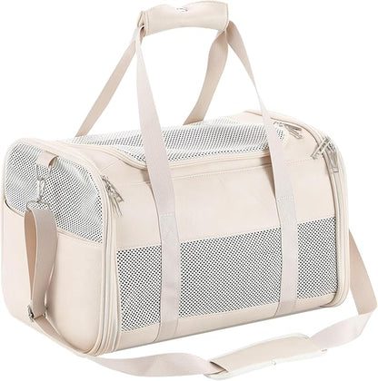 Fashion Leather Dog Carrier, Airline Approved Cat Carrier Soft Sided Pet Bag Carrier Purse for Puppy Kitten Small Animals White