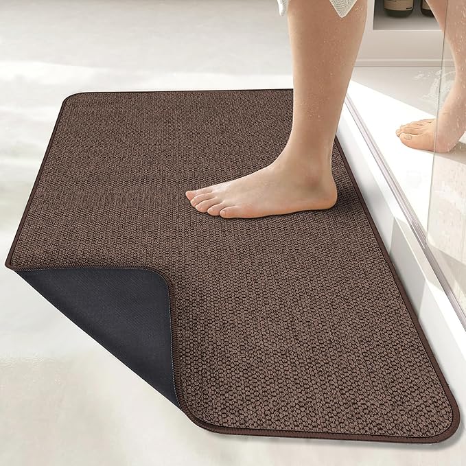 Bath Mat,Ultra Thin Bathroom Rugs,Rubber Bath Mats for Bathroom,No Slip Bath Rugs,Quick Dry,Machine Washable,Low Pile,Absorbent,Shower Outside,Sink,Home Decor Accessories.Brown,1'5"x2'3"(17x27inch)