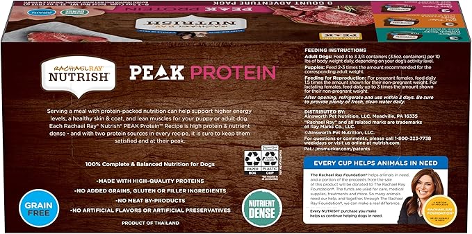 Nutrish Rachael Ray Peak Protein Adventure Pack Variety Wet Dog Food, High Protein, Grain Free, 9-3.5 oz. Cups, 2 Count