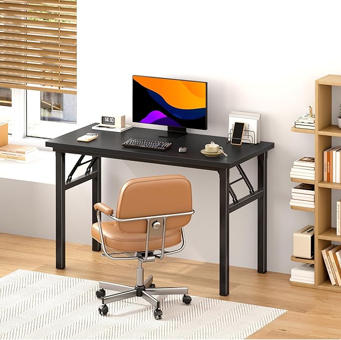 DlandHome Computer Desk Folding Table 39.4 inches Writing Desk for Small Space Study Table Laptop Desk No Assembly Required Black&Black