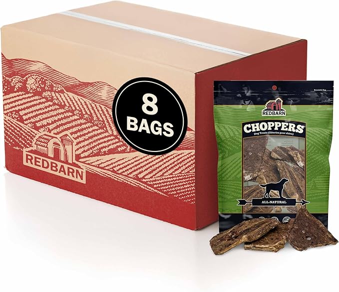 Redbarn Pet Products Choppers Beef Lung Dog Chews, Natural, Made in USA, High-Protein Low-Fat, Grain-Free, Single Ingredient for All Dog Sizes - 9 oz Bag, Pack of 8