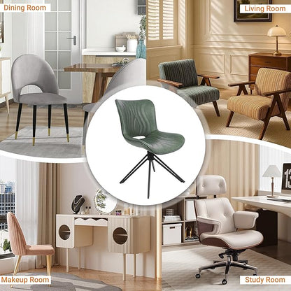 VATROS Dining Chairs Set of 2, 360° Swivel Armless Faux Leather Accent Chairs with Padded Back and Metal Legs, Mid-Century Modern Kitchen, Dining Room, Living Room, Bedroom Green