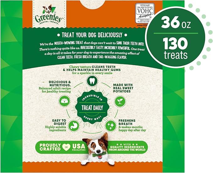 Greenies Teenie Natural Dog Dental Treats, Sweet Potato Flavor, 12 oz. Pouch (43 Treats)