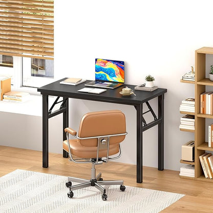 DlandHome Folding Desk Small Desk 31.5 inches Computer Desk for Home Office Folding Table Writing Table for Small Spaces No Assembly Required Black & Black Frame