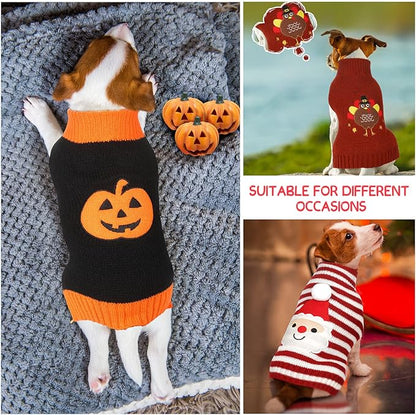 Sanwuta 3 Pieces Halloween Thanksgiving Christmas Dog Sweaters Sets Pumpkin Turkey Santa Puppy Dog Clothes Pet Knitwear for Puppy Doggie Cat Pet Costume (Medium)