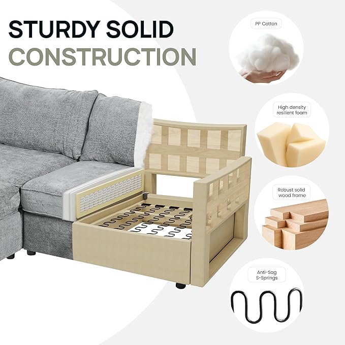 Oversized Modular 8 Seater Sofa with Removable Covers and Storage, Convertible U, L-Shaped and Sleeper Sectional, Modern Sectional Couch with Ottoman Chaise for Living Room, Bedroom, Apartment, Gray