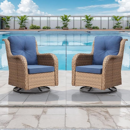 Rilyson Patio Chairs Wicker Outdoor Chair - 4 Piece Rattan Swivel Rocking Chairs Set Patio Glider Rocker Chair for Porch Deck Garden Backyard(Yellow/Blue)