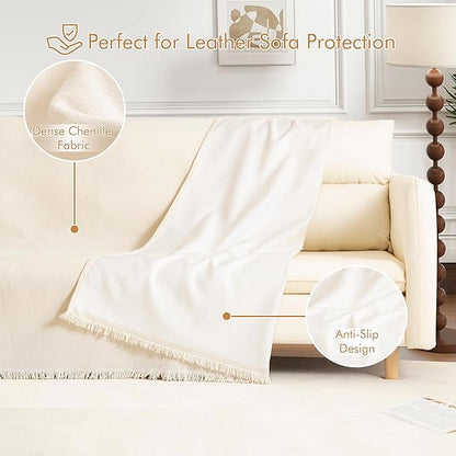 Couch Cover for 2 Cushion Couch Sofa Pet Friendly, Chenille Sectional L Shaped Sofa Cover Washable for Dogs Cats Kids, Leather Furniture Protector Slipcover Decor for Living Room, 71"x102"