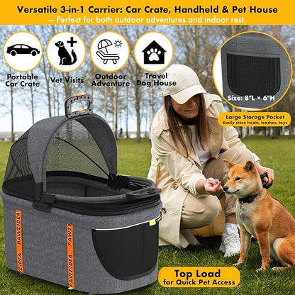 PAWZIDEA Portable Small Dog Crate for Car Travel Up to 33lbs, No-Zip Canopy | Enclosed Dog Car Seat Escape-Proof, Soft-Sided Small Medium Puppy Cats Car Kennel, Foldable Pet Carrier by Seatbelt, Top-Load