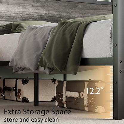 Twin Size Bed Frame with 51.2" Tall Headboard and Footboard, Platform Bed Frame with Metal Support, Solid and Stable, Noise Free, No Box Spring Needed, Wash Grey