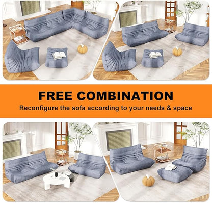 Full Foam Loveseat Sofa,Adults Bean Bag Chairs Floor Couch with Soft Waterproof Fabric,Armless Fireside Lounge Chair for Living Room,Apartment and Office (Grey)