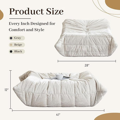 HABUTWAY Bean Bag Ottoman,Foot Rest,Fireside Chair Memory Foam Lazy Bean Bag Sofa for Living Room,Bedroom,Dorm,Office (Ottoman-Beige)