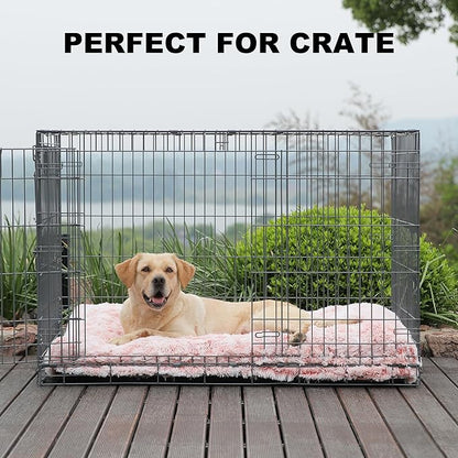 Bedfolks Waterproof Crate Bed, Plush Dog Kennel Pad with Removable Washable Cover, Faux Fur, Fluffy 47"x29", Pink